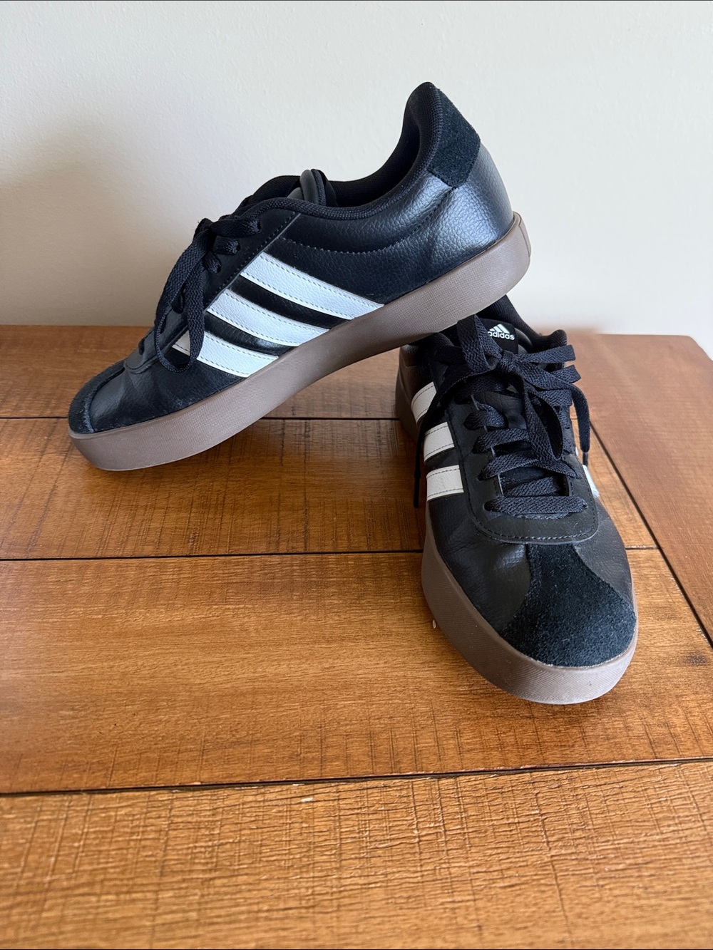 adidas Black Sneakers with White Stripes and Gum Sole - Picture 4 of 8